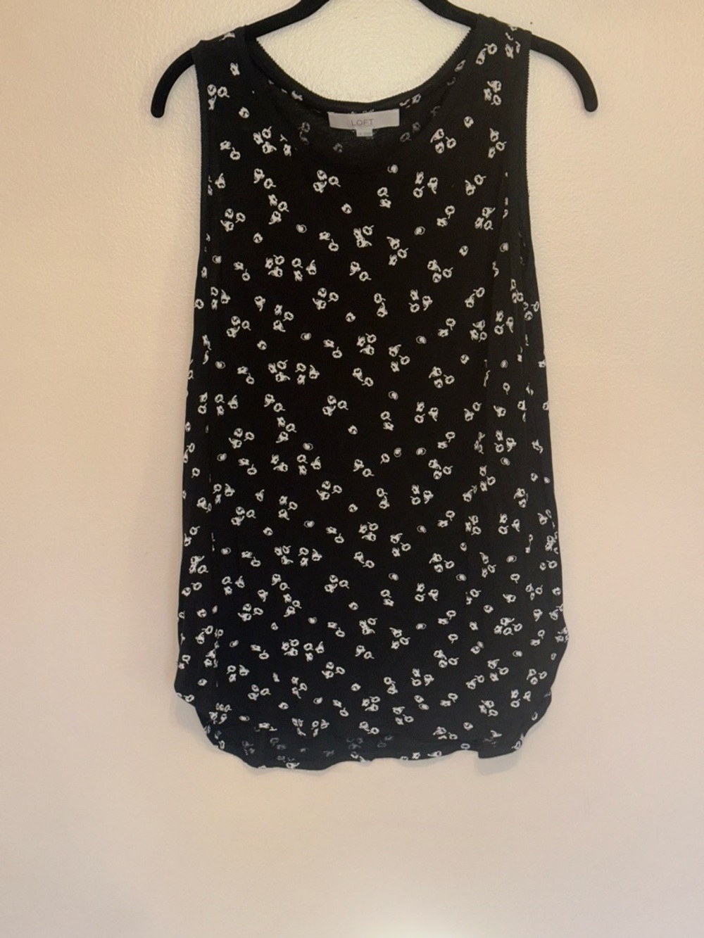 LOFT Black Tank Top with White Floral Print
